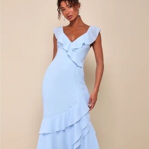 Lulu's Sky Blue Asymmetrical Ruffle Dress
